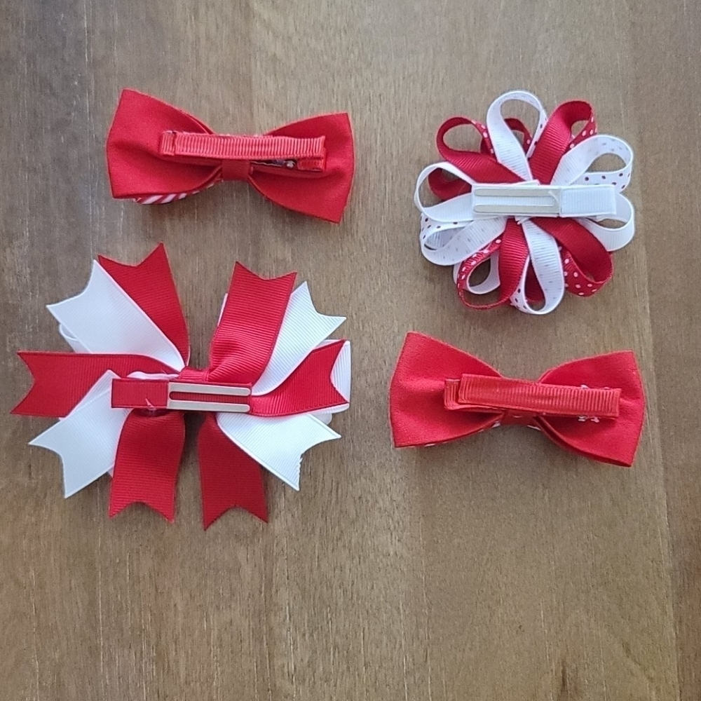 Red White Set of 4 Hairbows